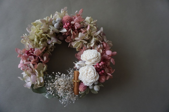 【Creema限定】アンティーク可愛く大人っぽく「あじさいのふわふわリース」プリザーブドフラワー◇ウェディングブーケ 7枚目の画像