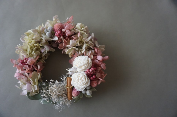【Creema限定】アンティーク可愛く大人っぽく「あじさいのふわふわリース」プリザーブドフラワー◇ウェディングブーケ 8枚目の画像