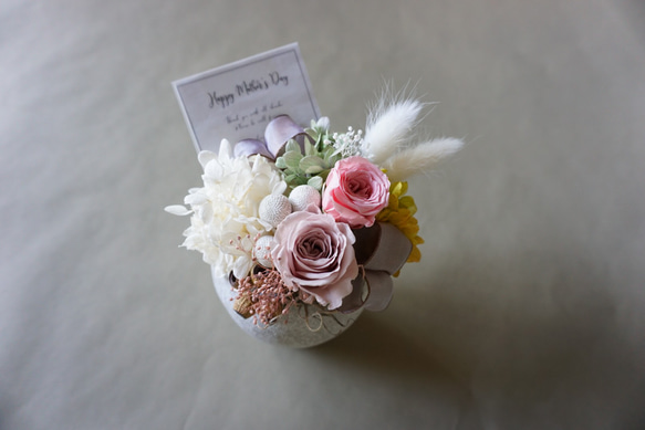 【母の日ギフト】素焼きの器が可愛いナチュラルプリザーブドフラワーアレンジメント＊ローズピンク 4枚目の画像