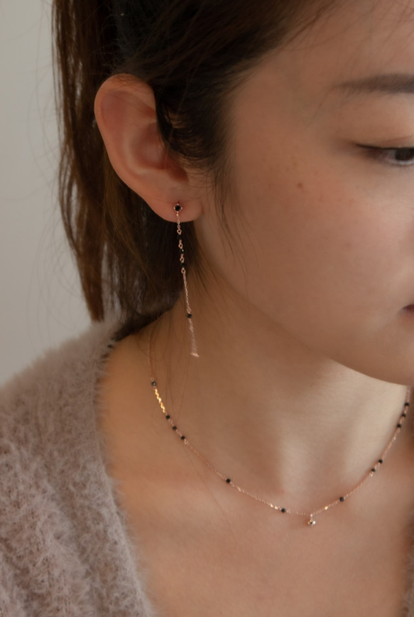 [433 Studio] 925 silver [Reunion Earring] 菱形尖晶 + 小圓尖晶垂吊耳環 第3張的照片