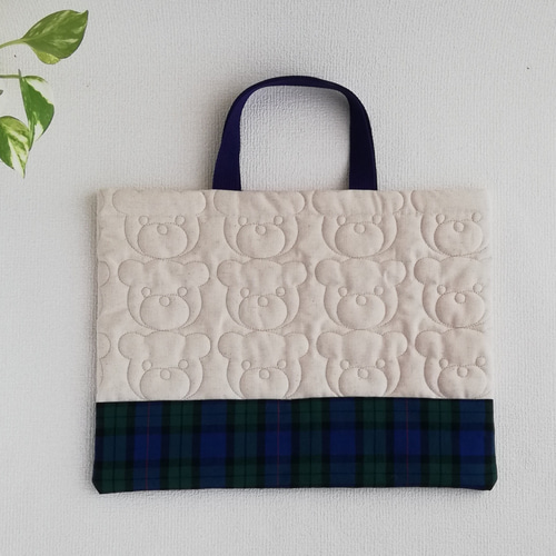 入園・入学グッズ♡レッスンバッグ♡くまさんキルト♡レインボー柄
