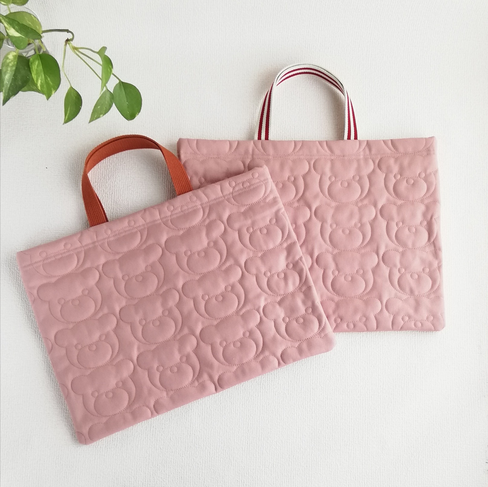 確認用　くまさん刺繍生地キルティングレッスンバッグ通園バッグ 可愛い！くまちゃんキルティングのレッスンバッグ（リバーシブル