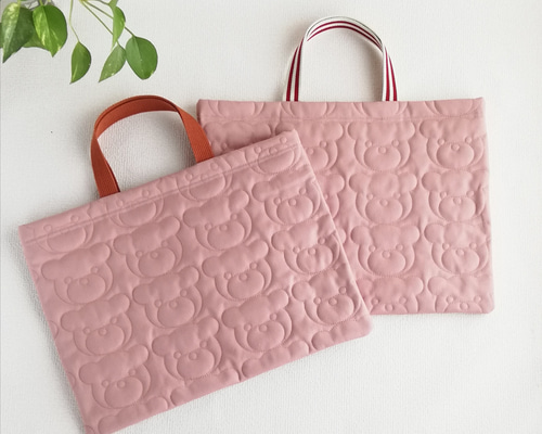 11号帆布 くま柄キルティング 通園バック レッスンバック スモーキー