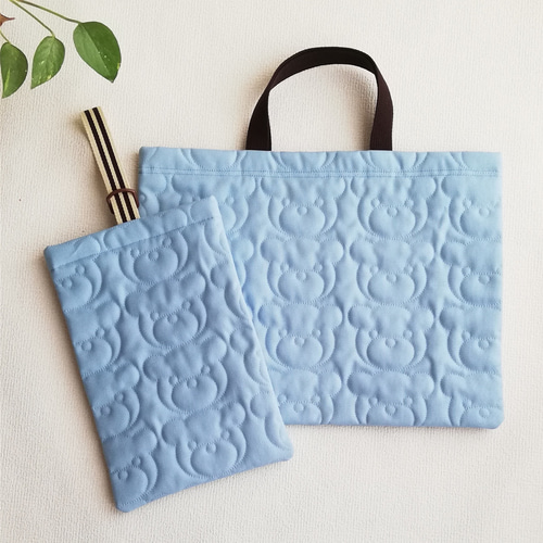 11号帆布 くま柄キルティング 通園バック レッスンバック スモーキー