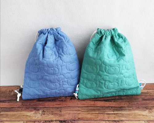 ハンドメイドレッスンバッグ・シューズバッグ・お着替え袋 3点・ニコニコくまくん♡ ハンドメイドレッスンバッグ・シューズバッグ・お着替え袋 3点