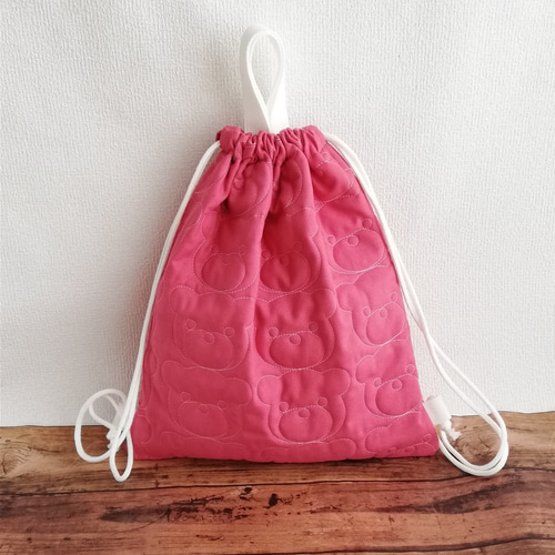 クマ柄キルティング ナップサック 体操服袋 巾着 お着替え袋 その他