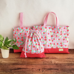 入園入学準備 いちご柄 レッスンバック シューズバック お着替え袋 3点