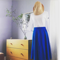 新色♫艶リネン大人可愛いタックフレアスカート　ロイヤルブルー 2枚目の画像
