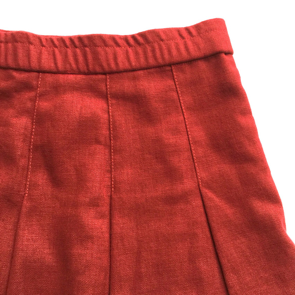 冬春秋 リネン100 大人可愛いタックフレア スカート 深赤 3枚目の画像