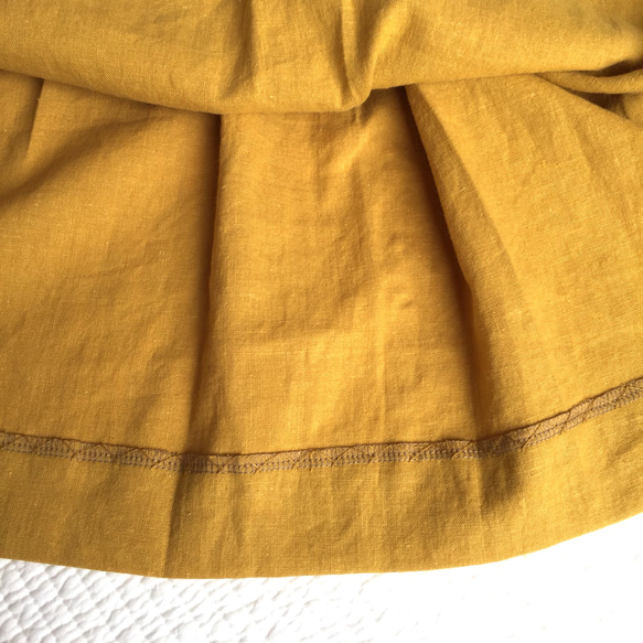 よしさま。ご注文ページ。ハーフリネン 大人可愛いタックフレアスカート マスタード 5枚目の画像