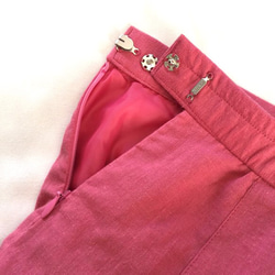 ワンサイズSALE♬ ハーフリネン 裏地付き 大人可愛いタックフレアスカート ピンク 5枚目の画像