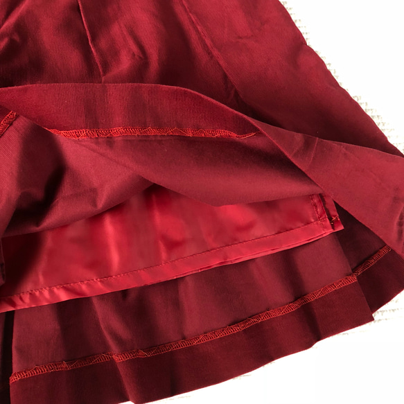 ワンサイズSALE♫ コーデュロイ 裏地付き 大人可愛いタックフレアスカート  明るめカーキ 5枚目の画像