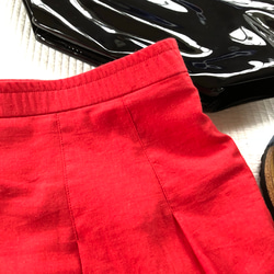 ワンサイズSALE♫ ハーフリネン 裏地付き 大人可愛いタックフレアスカート いちごレッド 3枚目の画像