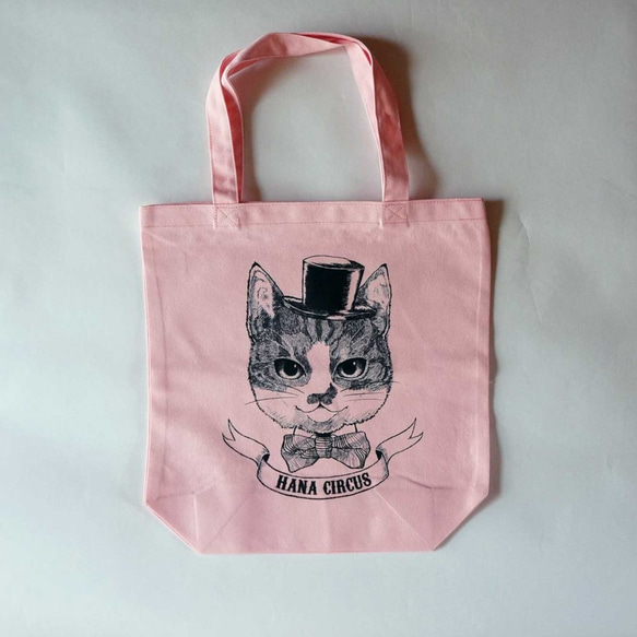 HANA circus original キャンバストートバッグ Ｍ ライトピンク　猫　はちわれ　線画　イラスト 3枚目の画像