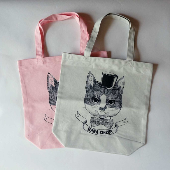HANA circus original キャンバストートバッグ Ｍ ライトピンク　猫　はちわれ　線画　イラスト 4枚目の画像