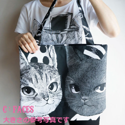 【送料無料】　HANA circus original　ファスナー付き　トートバッグ　はちわれ　キジトラ　黒猫　顔アップ 2枚目の画像