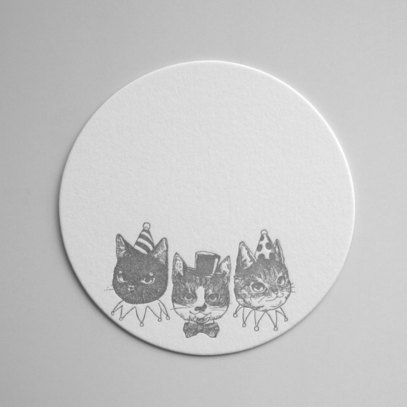 HANA circus original　活版印刷のメッセージカード　コースター　10枚セット　はちわれ　キジトラ　黒猫 2枚目の画像