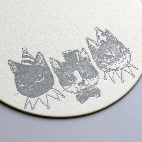 HANA circus original　活版印刷のメッセージカード　コースター　10枚セット　はちわれ　キジトラ　黒猫 3枚目の画像