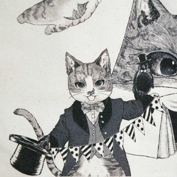 HANA circus original　キャンバストートバッグ　Lサイズ　猫　はちわれ　キジトラ　黒猫　サーカス団 3枚目の画像