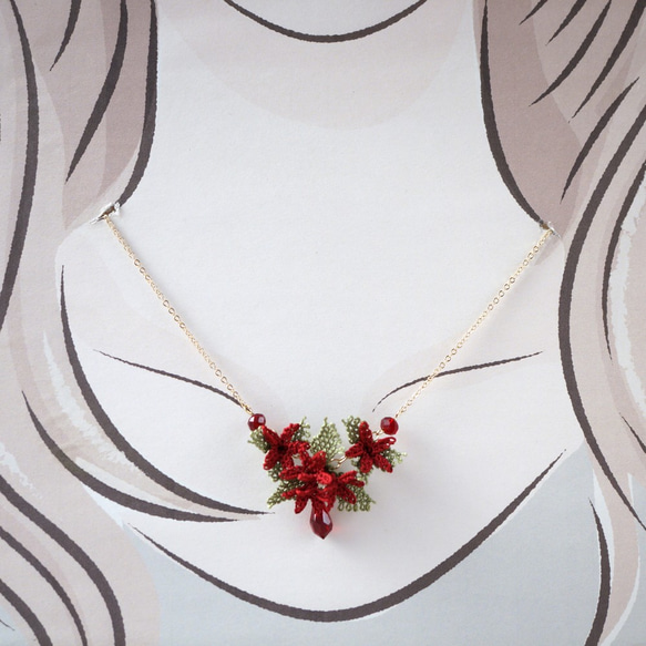 Creema限定[ぬい針と絹糸で編んだお花]シルクイーネオヤ(トルコ刺繍･レース)スワロフスキーが揺れるクリスマスコフレ 8枚目の画像
