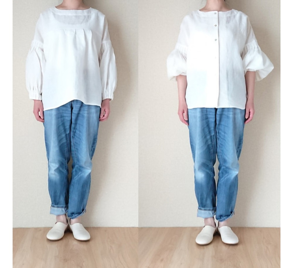 2WAYリネンタックスリーブブラウス　Off White 7枚目の画像