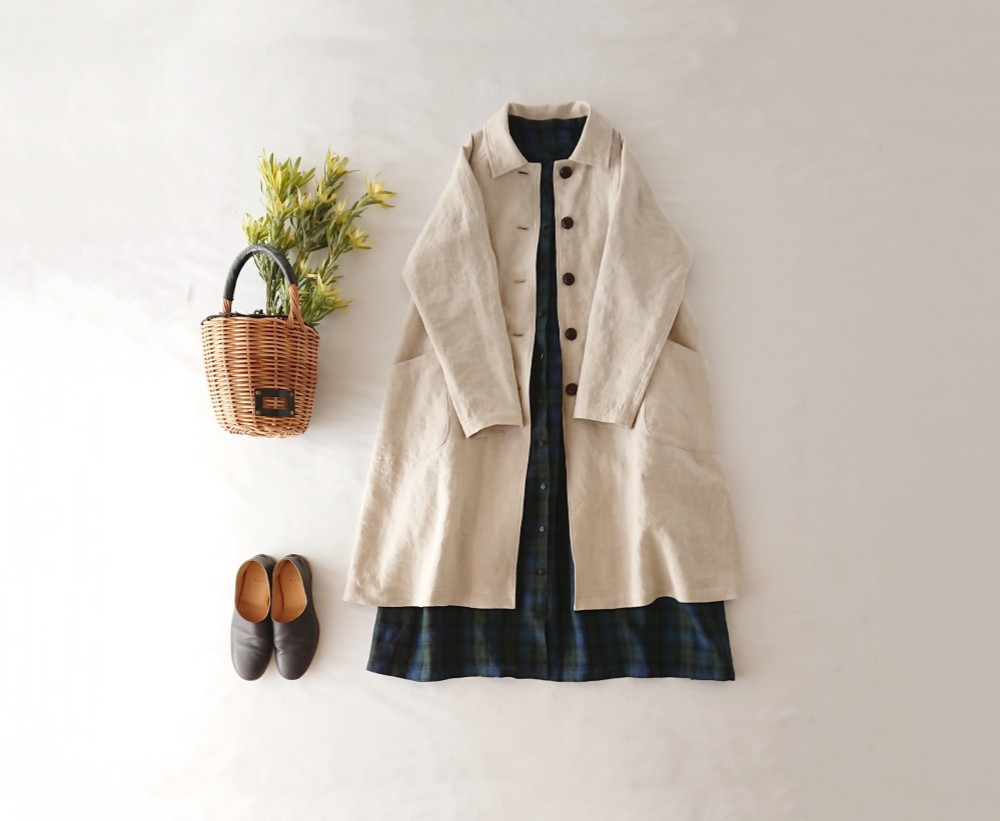 【SMLサイズが選べる】リネンＡラインラグランコート　Natural