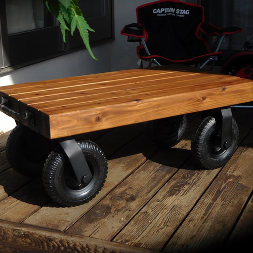■オールドパイン　トロリーテーブル　車輪付き　 ガレージに置いてコーヒーが飲みたくなる☆トロリーテーブル