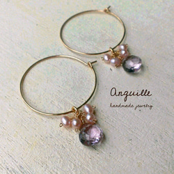 14kgf＊Amethyst & Fresh Water Pearl Hoop Earrings＊ 2枚目の画像