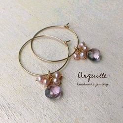 14kgf＊Amethyst & Fresh Water Pearl Hoop Earrings＊ 3枚目の画像