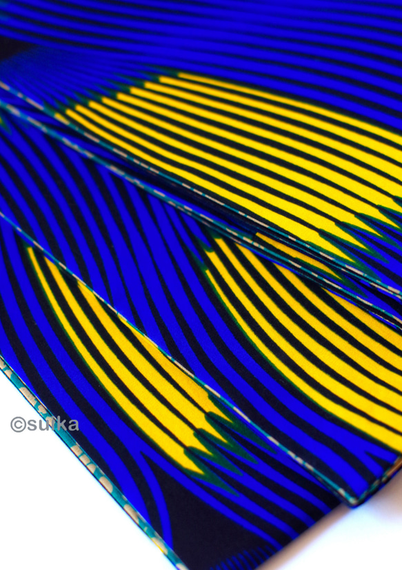 今期新作♪半幅帯☆１点限定★アフリカン・ファブリック/リバーシブル☆南仏より☆ツバメ・青緑 x ブルー黄・縞★送料無料 9枚目の画像