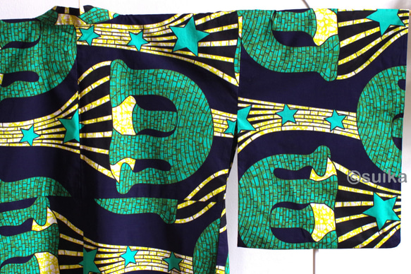 アフリカン・ファブリックの着物／Kimono Africain - éléphant en brique étoiles 7枚目の画像