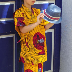 送料無料☆南仏発★アフリカン・ファブリックのこどもじんべい☆Lサイズ☆せんぷうき★ 1枚目の画像