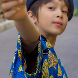 40%OFF!★送料無料☆南仏発★アフリカン・ファブリックの子供甚平☆Lサイズ☆波クジラ★ 3枚目の画像