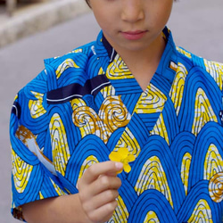 40%OFF!★送料無料☆南仏発★アフリカン・ファブリックの子供甚平☆Lサイズ☆波クジラ★ 4枚目の画像