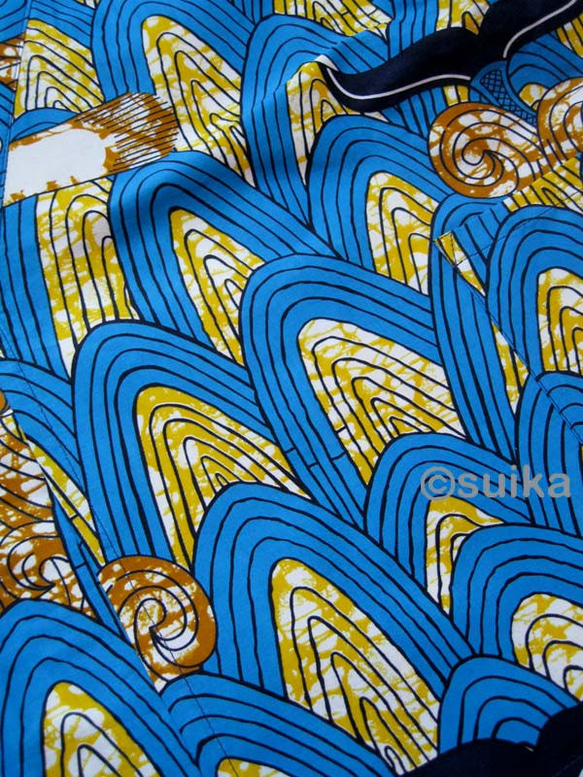 40%OFF!★送料無料☆南仏発★アフリカン・ファブリックの子供甚平☆Lサイズ☆波クジラ★ 7枚目の画像