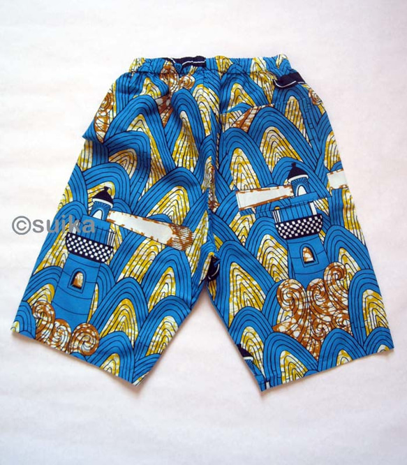 40%OFF!★送料無料☆南仏発★アフリカン・ファブリックの子供甚平☆Lサイズ☆波クジラ★ 8枚目の画像