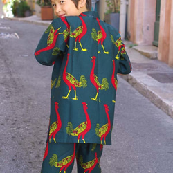 40%OFF!★送料無料☆南仏発★アフリカン・ファブリックの子供甚平☆Lサイズ☆ダークグリーン・ダチョウパレード★ 3枚目の画像