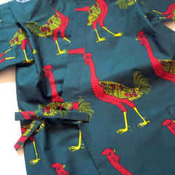40%OFF!★送料無料☆南仏発★アフリカン・ファブリックの子供甚平☆Lサイズ☆ダークグリーン・ダチョウパレード★ 6枚目の画像