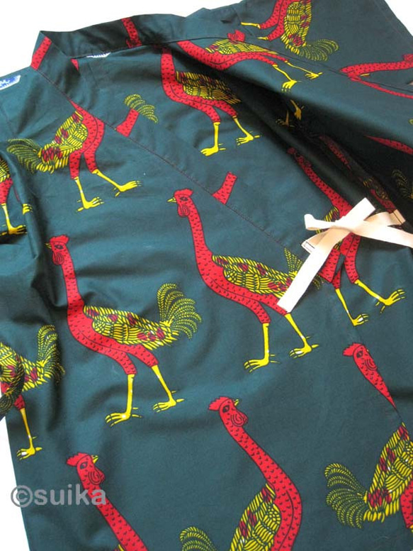 40%OFF!★送料無料☆南仏発★アフリカン・ファブリックの子供甚平☆Lサイズ☆ダークグリーン・ダチョウパレード★ 7枚目の画像