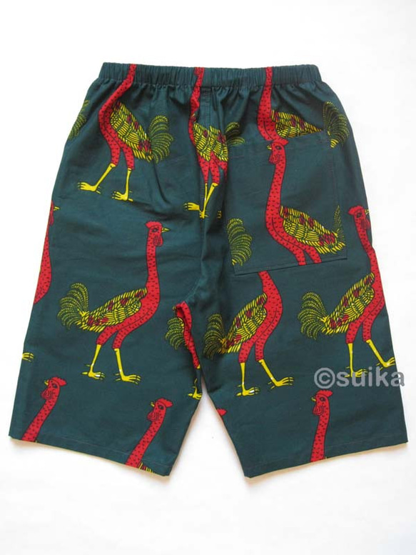 40%OFF!★送料無料☆南仏発★アフリカン・ファブリックの子供甚平☆Lサイズ☆ダークグリーン・ダチョウパレード★ 9枚目の画像