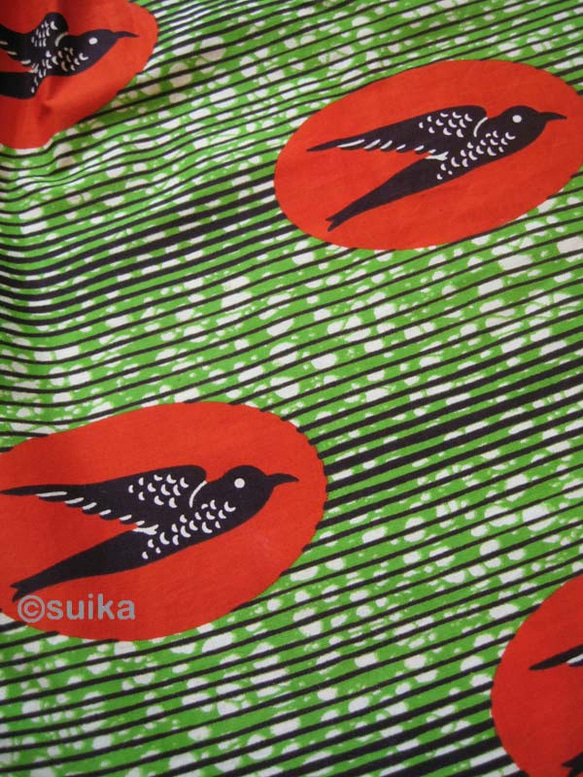 送料無料☆南仏発★アフリカン・ファブリックのこどもじんべい☆Lサイズ☆ライムグリーン・ツバメ★【受注制作】 5枚目の画像