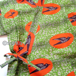 送料無料☆南仏発★アフリカン・ファブリックのこどもじんべい☆Lサイズ☆ライムグリーン・ツバメ★【受注制作】 6枚目の画像
