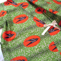 送料無料☆南仏発★アフリカン・ファブリックのこどもじんべい☆Lサイズ☆ライムグリーン・ツバメ★【受注制作】 7枚目の画像