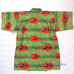 送料無料☆南仏発★アフリカン・ファブリックのこどもじんべい☆Lサイズ☆ライムグリーン・ツバメ★【受注制作】 8枚目の画像