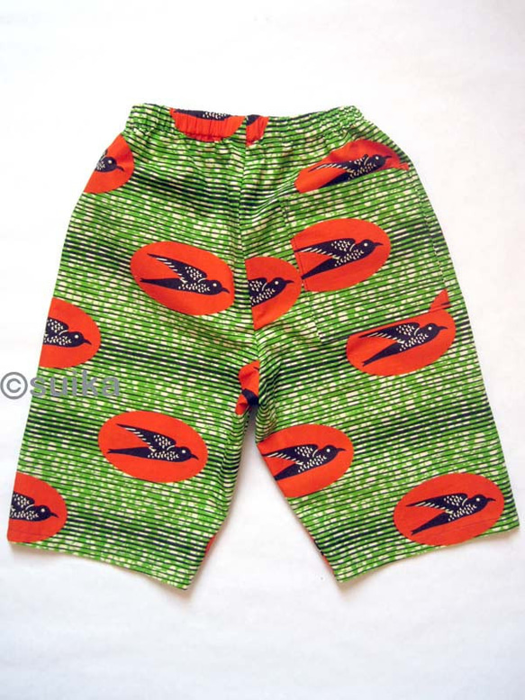 送料無料☆南仏発★アフリカン・ファブリックのこどもじんべい☆Lサイズ☆ライムグリーン・ツバメ★【受注制作】 9枚目の画像