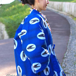 冬の新作☆南仏より★アフリカン・ファブリックの半纏☆ツバメ・ブルーマリン★送料無料 3枚目の画像