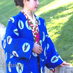 冬の新作☆南仏より★アフリカン・ファブリックの半纏☆ツバメ・ブルーマリン★送料無料 4枚目の画像