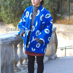 冬の新作☆南仏より★アフリカン・ファブリックの半纏☆ツバメ・ブルーマリン★送料無料 5枚目の画像