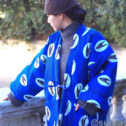 冬の新作☆南仏より★アフリカン・ファブリックの半纏☆ツバメ・ブルーマリン★送料無料 6枚目の画像