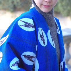 冬の新作☆南仏より★アフリカン・ファブリックの半纏☆ツバメ・ブルーマリン★送料無料 7枚目の画像